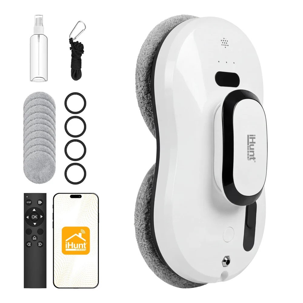 iHunt Smart Window Robot 3 PRO Wi-Fi, robot spălat geamuri, tehnologie vacuum 90W, control din app + telecomandă, 10 lavete, Alb