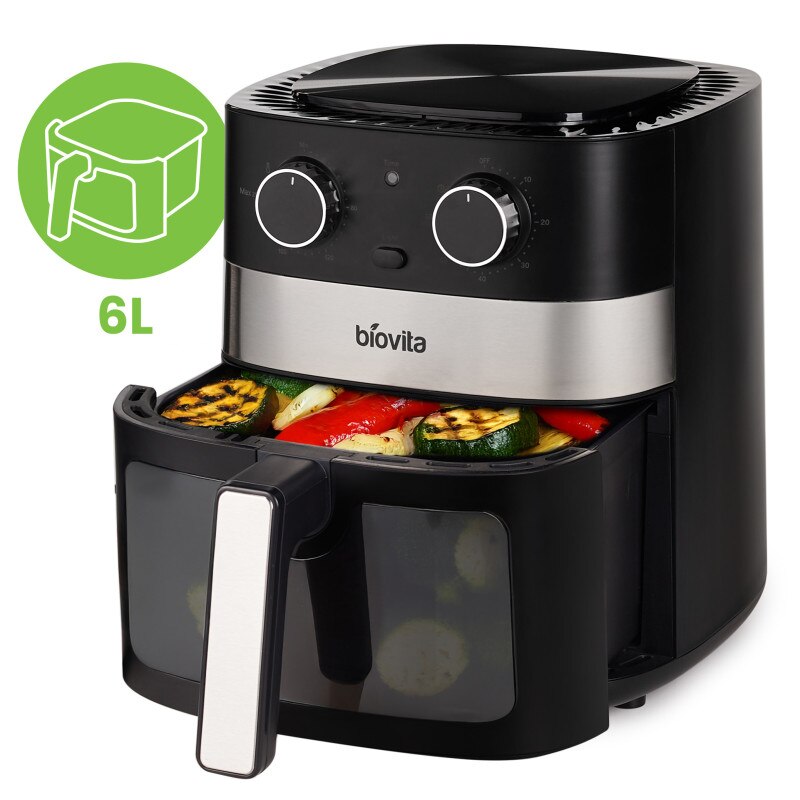 Friteuza cu Aer Cald / Air Fryer, Biovita FLAVOR, 6L, Timp si Temperatura Reglabile, Sertar cu geam transparent, 1750W
