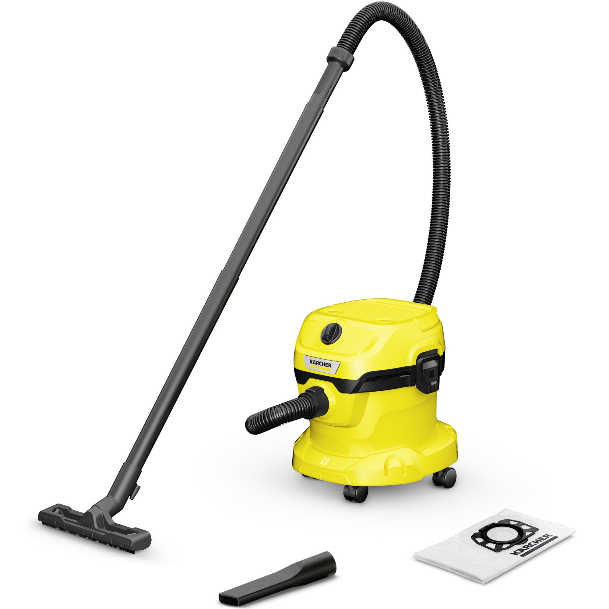Aspirator umed-uscat Karcher WD 2 Plus V-12/4/18, 1000 W, recipient 12 l, furtun 1,8 m, functie de suflare, sac de filtrare, 1.628-000.0, Galben/Negru