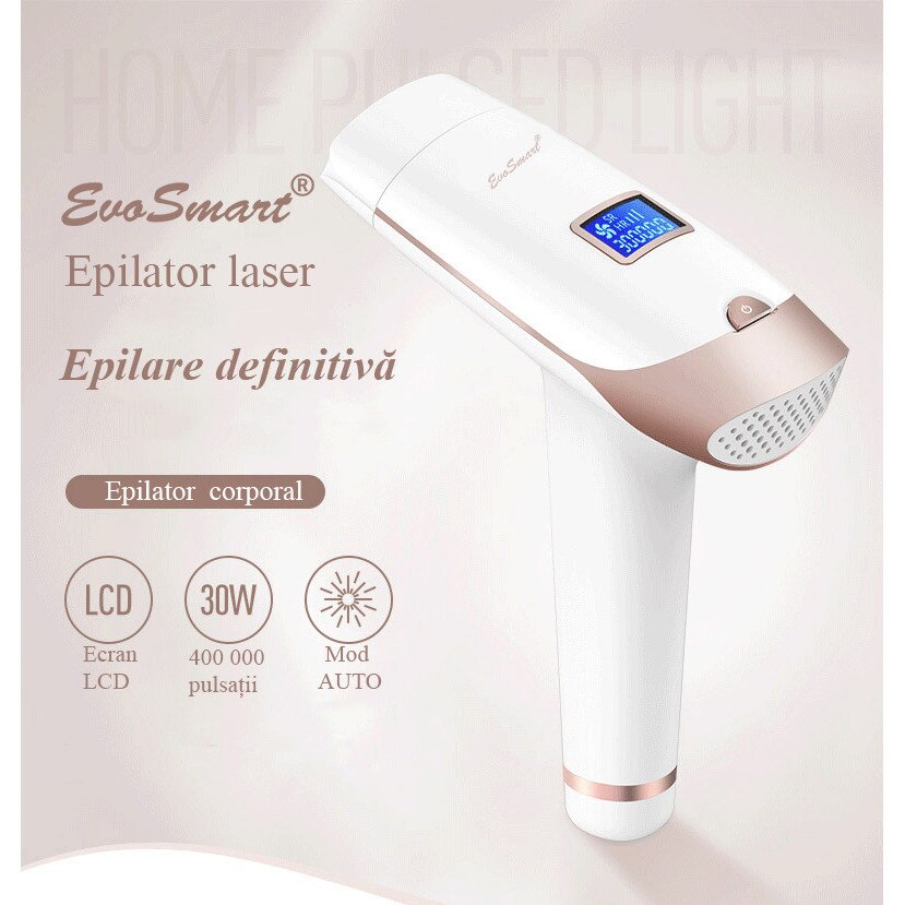 Epilator IPL EvoSmart™ RX, Pentru Epilare Definitiva Fara Durere, Tehnologie IPL, 5 Trepte De Intensitate, Pentru Femei Si Barbati, Senzor Piele SmartSkin, Mod Automat, Cu Afisaj, 400.000 de Pulsatii
