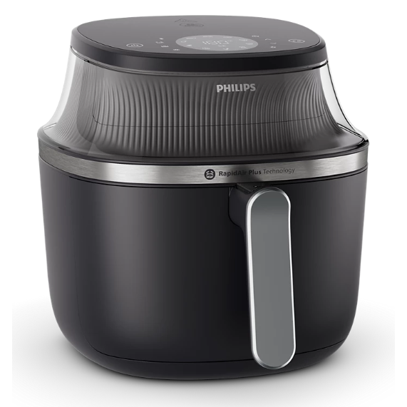 Friteuza fara ulei Philips Airfryer Seria 3000 NA341/00, compact digital, 2000 W, capacitate 7.2L, afisaj digital, fereastra, 16-in-1 functii de gatire, 12 programe presetate, curatare usoara, Culoare: negru cu maner argintiu.