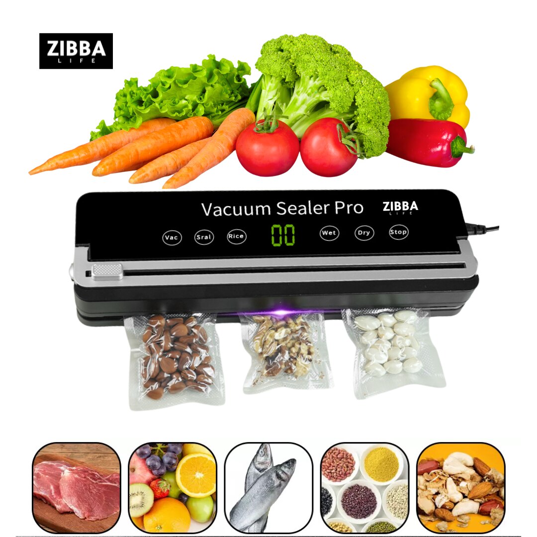 Aparat de Vidat Pro Zibba Life™ cu Putere 120W, Presiunea 65KPA, Banda de lipire de 30cm cu 10 Pungi Incluse, Taiere Role, Vacuum Sigilare Alimente