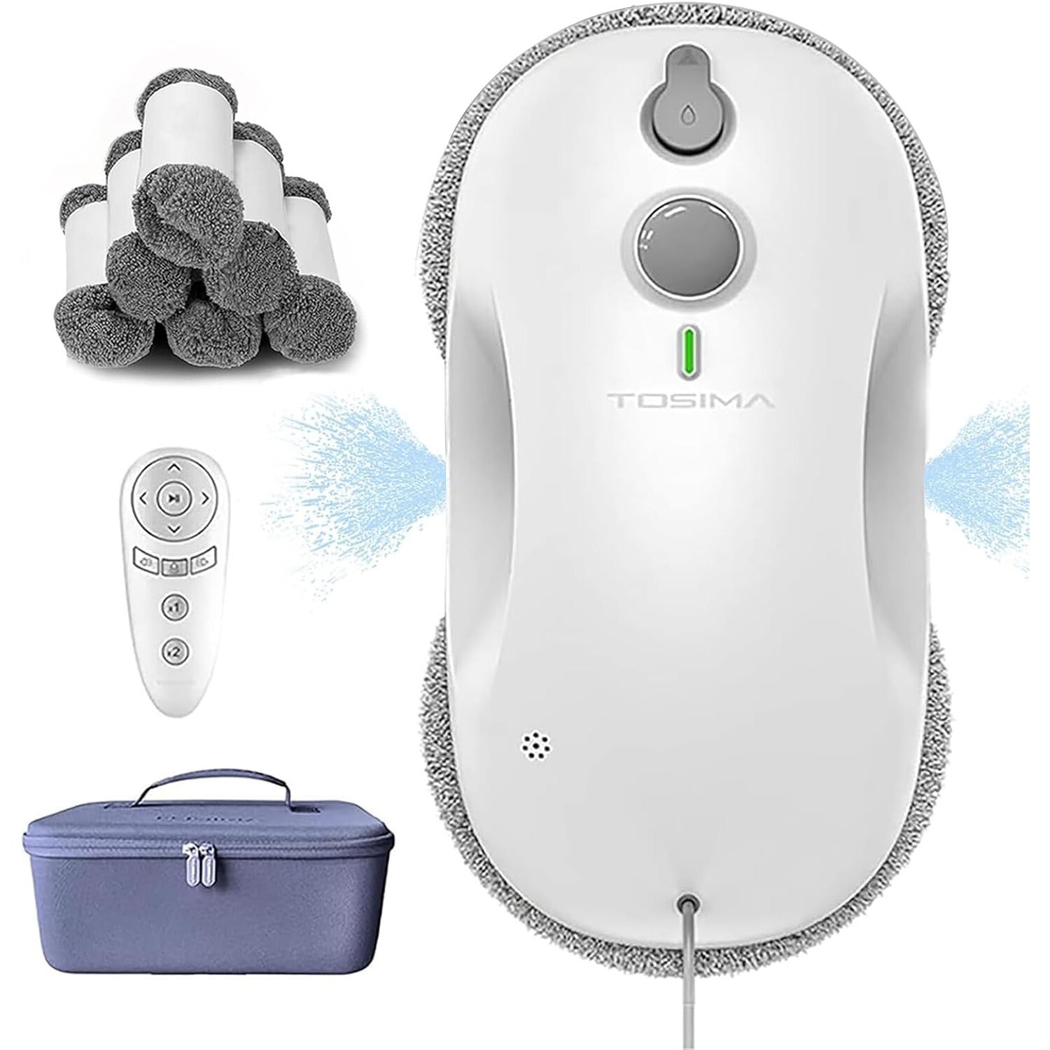 Robot curatate geamuri Tosima W3 3800PA Smart, Functie automata de pulverizare cu rezervor de 80 ml, navigare inteligenta, telecomanda, sistem triplu de siguranta, pentru toate suprafetele netede, cu 12 servetele (6 perechi), alb