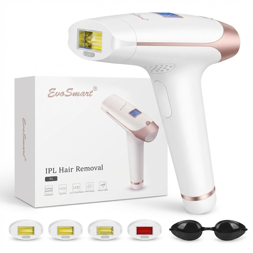 Epilator IPL EvoSmart™ RX-1000K, Pentru Epilare Definitiva Fara Durere, Tehnologie IPL, 5 Trepte De Intensitate, Pentru Femei Si Barbati, Senzor Piele SmartSkin, Mod Automat, Cu Afisaj, 1.000.000 de Pulsatii