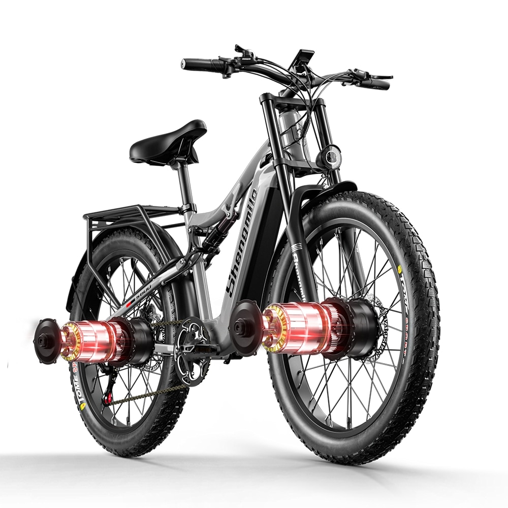 Bicicletă electrică MTB Shengmilo S600, 2000 W dual motor, 48V 17.5Ah, roți 26", full suspension, pentru adulți