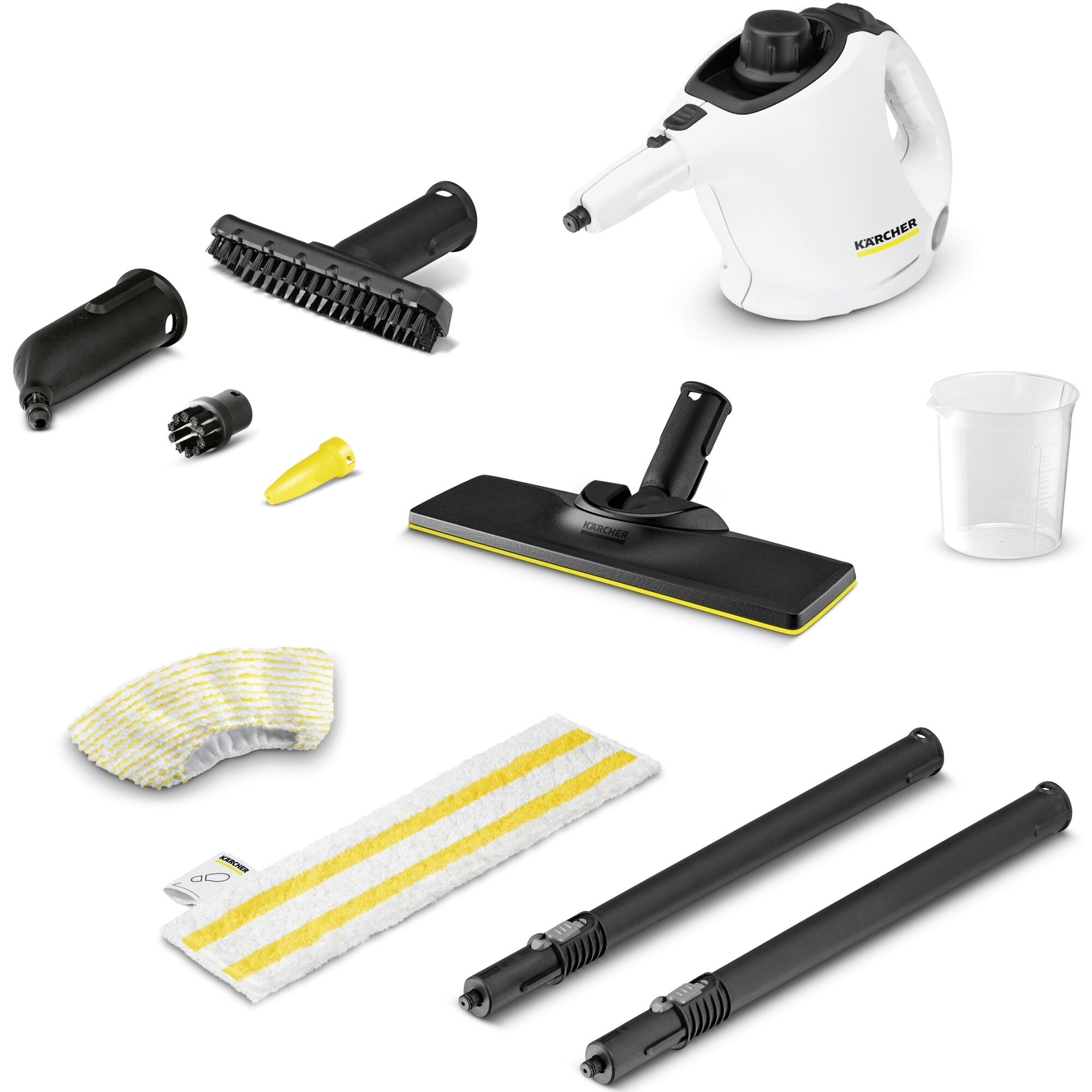 Aparat de curatat cu abur multifunctional Karcher SC 1 EasyFix, 1200 W, 3 bar, rezervor 0,2 l, kit curatare podea, accesorii curatare suprafete multiple, 1.516-401.0, Alb/Negru