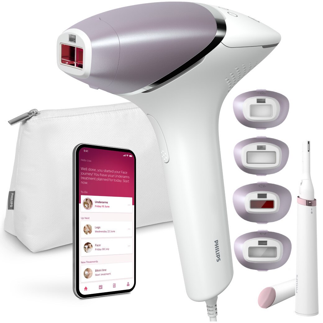 Epilator IPL Philips Lumea BRI949/00, 450000 impulsuri, senzor SmartSkin, 4 atasamente, trimmer inclus, alb/roz