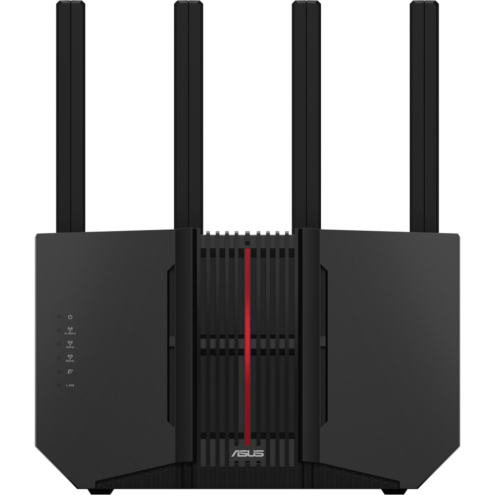 Router Gaming Wireless ASUS RT-BE92U, BE9700, Tri-Band, Quad-Core 2.0GHz CPU, 256MB/1GB Flash/RAM, 4K-QAM, MLO, 10G WAN/LAN port, AiProtection Pro, Adaptive QoS, VPN Fusion, Instant Guard, IPTV, OFDMA, MU-MIMO, UTF-8 SSID, Port forwarding, AiMesh
